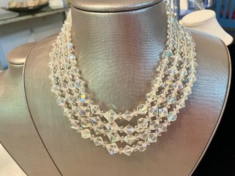 Vintage Four Strand Crystal Collar Length Necklace