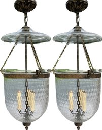 A Pair Of Brass Bell Jar Hanging Lights - 2 0f 2