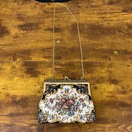 Vintage Fabric Small Evening Bag With Goldtone Hardware