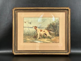 An Antique Original Watercolor, Landscape Scene With Hunting Dog, Virginia Ericson