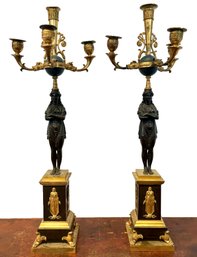 Pair Of Empire Gilt Bronze And Patinated Bronze Candleabra, Circa Late 1800's