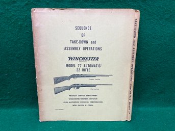 Winchester Model 77 Automatic 22 Rifle Takedown And Assembly Instructions. (1956). Yes Shipping.