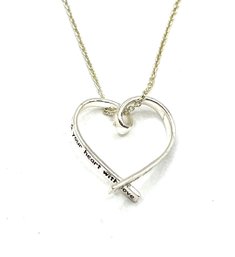Vintage Sterling Silver Light Vermeil Chain With Engraved Open Heart Pendant