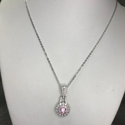 Very Pretty Brand New / 18' Sterling Silver Chain With Sterling Silver Pendant With Pink And White Tourmaline