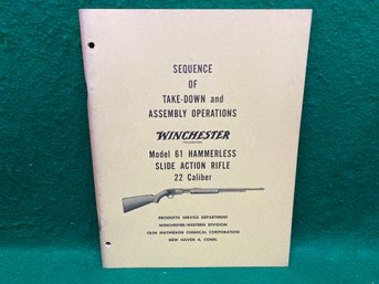 Winchester Model 61 Hammerless Slide Action Rifle 22 Caliber Takedown And Assembly Instructions. (1958).