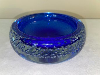 Vintage Cobalt Blue Glass Murano Style Bowl Or Coin Dish