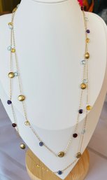 VINTAGE 14K GOLD-FILLED MULTI GEMSTONE ADORNED DISK STATION NECKLACE