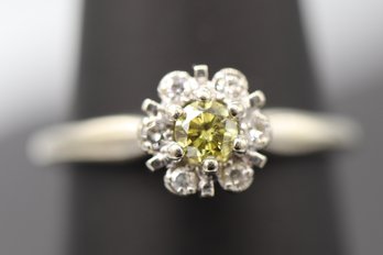 Beautiful & Sophisticated Yellow Diamond & Multi Diamond 14k White Gold Ring