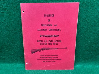 Winchester Model 88 Lever Action Center Fire Rifle Takedown And Assembly Instructions. (1956). Yes Shipping.
