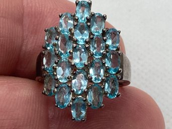 Fine Signed Sterling Silver Light Blue Topaz Gemstone Ring