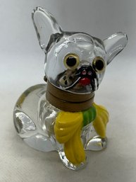 Charming Antique Circa 1920 ART DECO Glass FRENCH BULLDOG INKWELL- Fantastic Original Paint