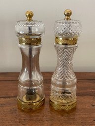 A Pair Of French Gilt Brass Mounted Cut-Glass Salt And Pepper Grinders