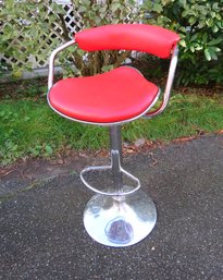 Art Deco Stainless Steel Adjustable Red Bar Stool