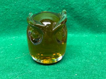 Wonderful Art Glass Owl Figurine Paperweight. Heavy. Root Beer Color. Stands 3 1/2' Tall.