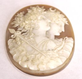 Large Antique Master Carver Shell Cameo Of Double Goddesses 1850s