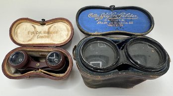 2 Pairs Vintage Binoculars In Original Cases: Otto Schleiffelder Optiker From Vienna & Hammel Landau