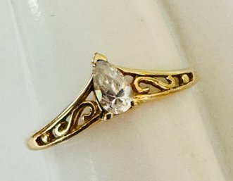 SIGNED JCM 10K GOLD AND CZ CROWN STYLE RING