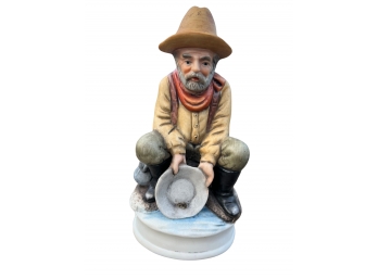 Ceramic Figurine - Minor/Prospector Panning For Gold