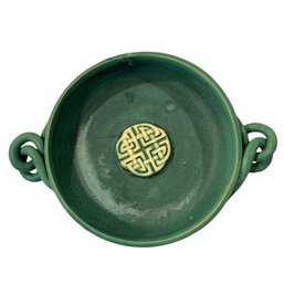 Exquisite Handmade Celtic Symbol Green Pottered Dish With Roped Handle Design (U.S. Shipping Available)