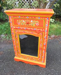 Painted Folk Art Red Glass Cabinet