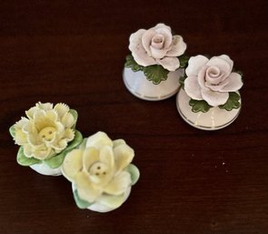 2 Pair Of English Fine Bone Rose Salt & Pepper Shakers