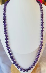 24' KNOTTED AMETHYST BEAD NECKLACE 12K GOLD FILLED CLASP