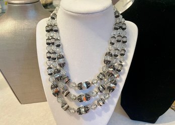 Vendome Smokey Grey Triple Beaded Necklace