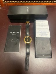 Mans Movado Watch With Case , Box , Operating Instructions , Info Card With Serial Number .