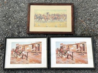 A Trio Of Vintage CM Russell Western Lithographs