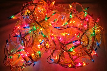 2 Strands Of White Wire Multi Color Holiday Lights - In Working Condition