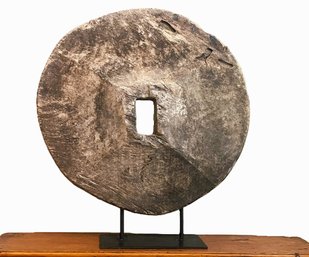 Large Rustic Old Wood Wheel Sculpture