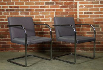 Vintage Pair Of Chrome Brno Arm Chairs After Mies Van Der Rohe For Knoll - #1
