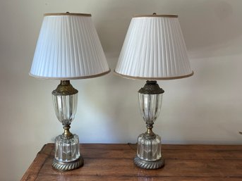 Pair Of Vintage 1940s Crystal And Spelter Lamps