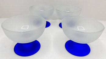 Set 4 Vintage Frosted Glass Dessert Goblets Bowls