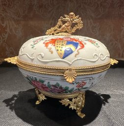 Antique French Porcelain Footed Box Embellished With Cherub Decoration