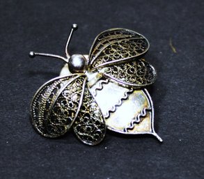 Sterling Silver Bug Brooch Pin With Filigree Wings