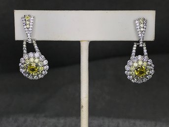 Very Pretty Brand New Sterling Silver / 925 Earrings With Yellow Topaz And White Zircon Drop Earrings