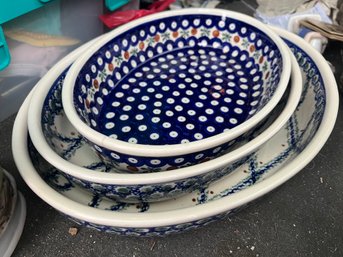 Gorgeous Trio Of Hand-decorated Ceramic Baking Dishes From Poland