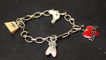 Sterling Silver Charm Bracelet With Enamel Charms 925