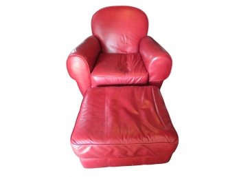 Red Contemporary Leather Club Chair With Ottoman