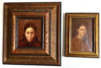 2 Eyal Moyal (Born 1970 Isreal) Oil Painting Portraits: On Canvas With Gold Frame & On Wood With Custom Frame
