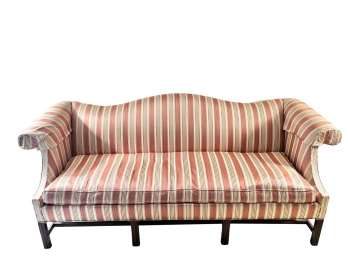 Southwood Empire Style Red Satin Striped CamelBack Sofa