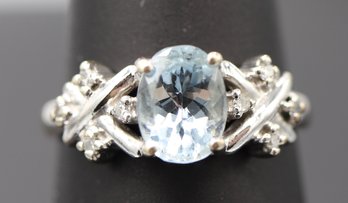 Stunning Aquamarine & Diamond Accent 14k White Gold Ring