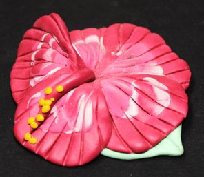 Large Fimo Pottery Large Tropical Flower Brooch 3' Wide