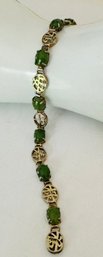 VINTAGE CHINESE SILVER GILT AND JADE LINK BRACELET