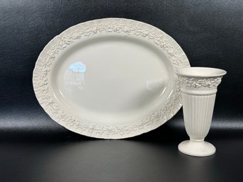 More Embossed Queensware By Wedgwood: Vase & Oval Platter