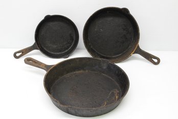 Lot Of Three Cast Iron Frying Pans