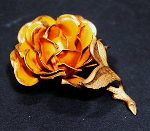 Vintage Gold Tone Orange Flower Power Brooch