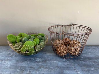 Two Wire Baskets Filled With Interesting Textures