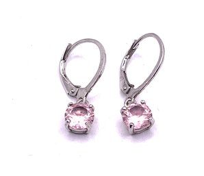 Beautiful Sterling Silver Light Pink Stone Dangle Earrings